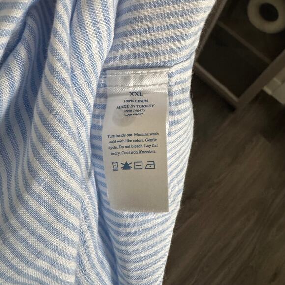 Faherty Laguna Linen Summer Classic Stripe Long Sleeve Shirt XXL NEW Button Up - Picture 7 of 7
